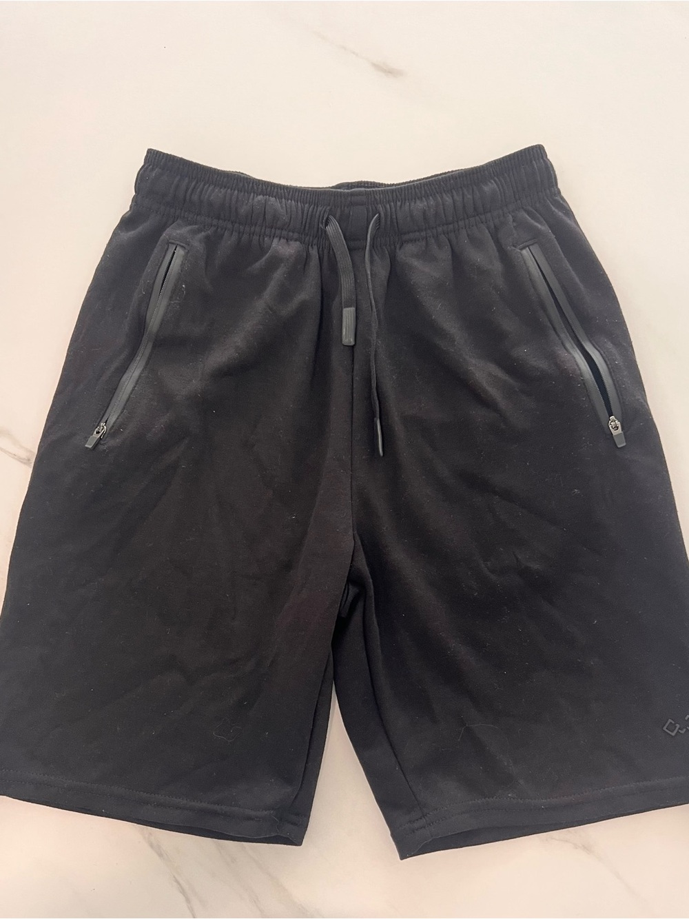 Kids Black Pull-On Athletic Shorts with Zipper Pockets